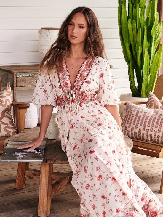 Free People Dresses & Skirts - Free People Lysette Ivory Floral Maxi Dress Tea Combo Print Rose Sz S